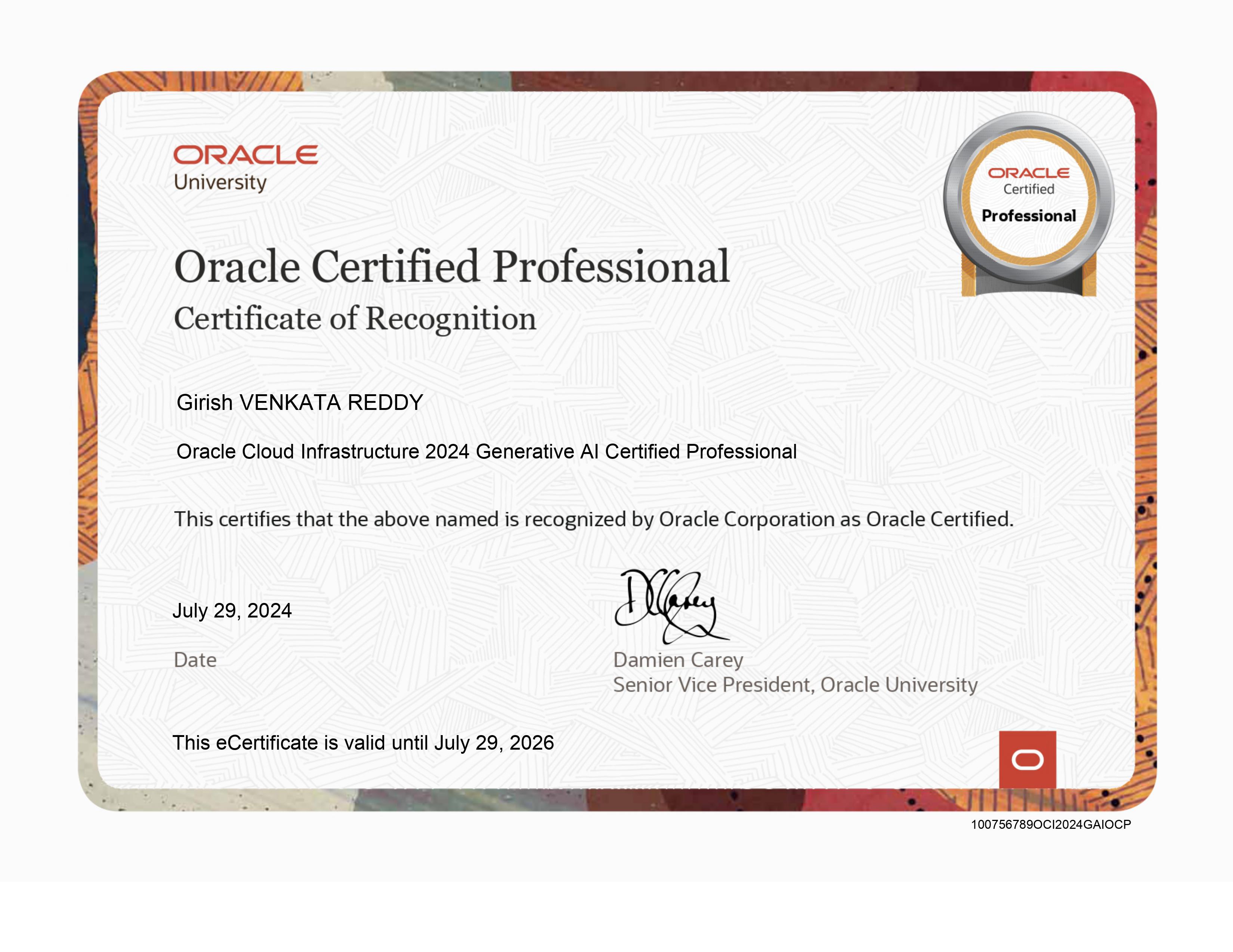 Oracle Generative AI Professional Certificate